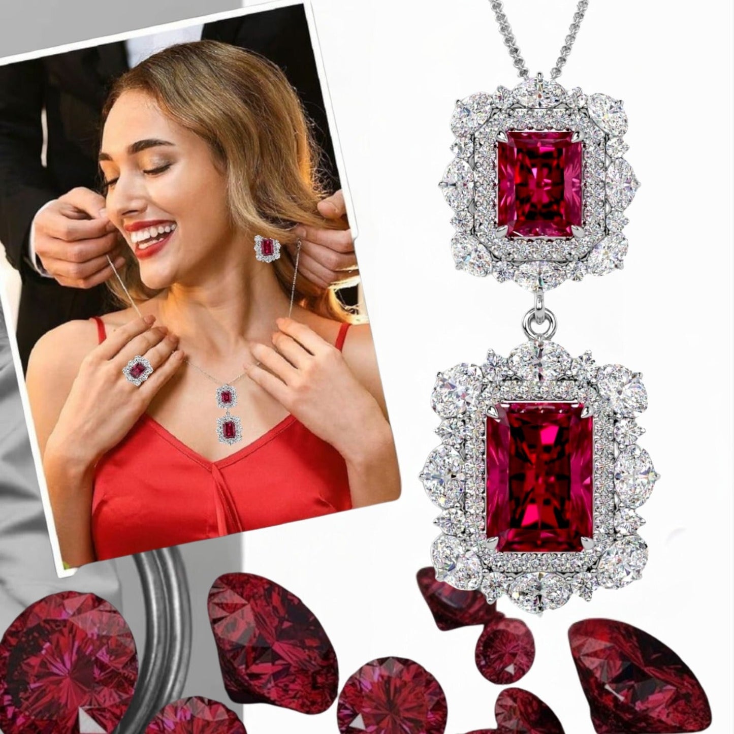 Exquisite Red Ruby Jewellery Set of 3