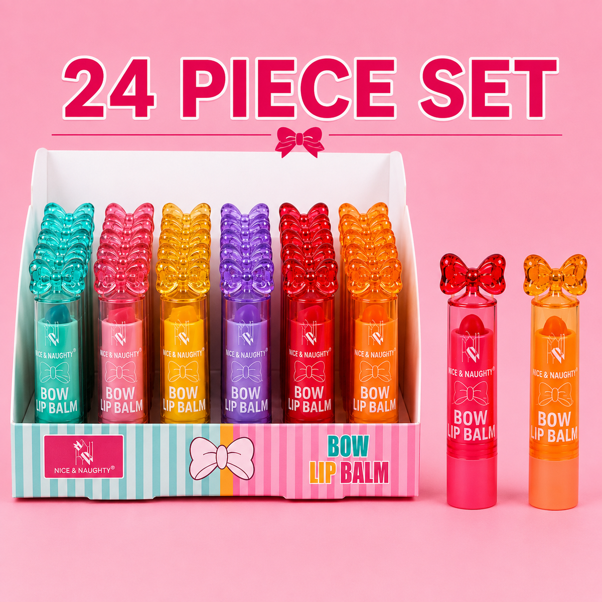 24-Piece Bow Lip Balm Set – Assorted Colors