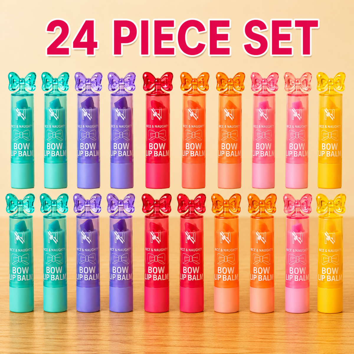 24-Piece Bow Lip Balm Set – Assorted Colors